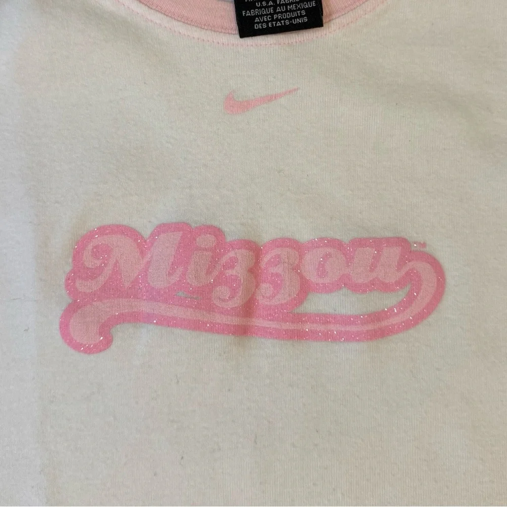 Y2K Raglan Baseball Tee Nike Shirt Pink Mizzou College Baby Tee‎ Sparkle Logo
